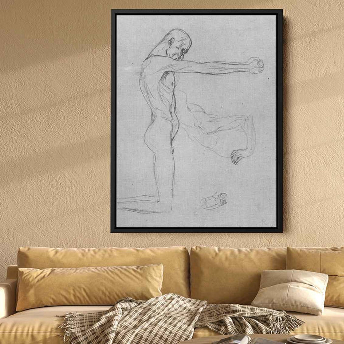 Kneeling Male Nude With Sprawled Out Arms, Male Torso by Gustav Klimt - Canvas Artwork