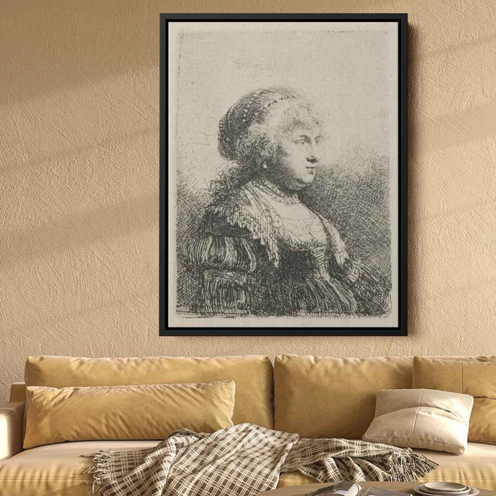 Rembrandt`s Wife with Pearls in her Hair (1634) by Rembrandt - Canvas Artwork