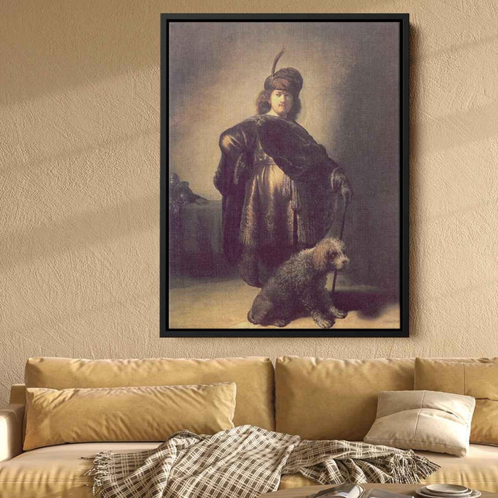 Self-portrait in oriental attire with poodle (1631) by Rembrandt - Canvas Artwork