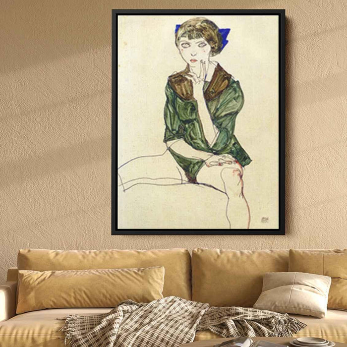 Sitting Woman in a Green Blouse (1913) by Egon Schiele - Canvas Artwork
