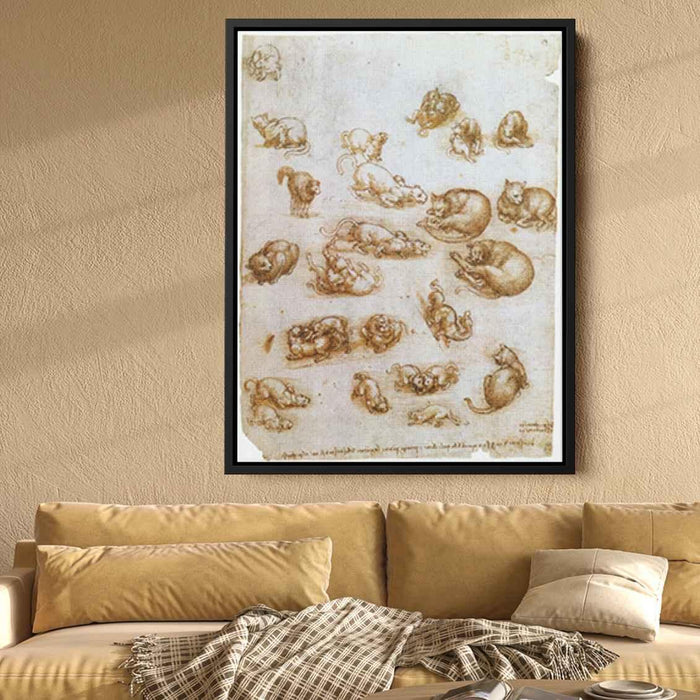 Study sheet with cats, dragon and other animals by Leonardo da Vinci - Canvas Artwork