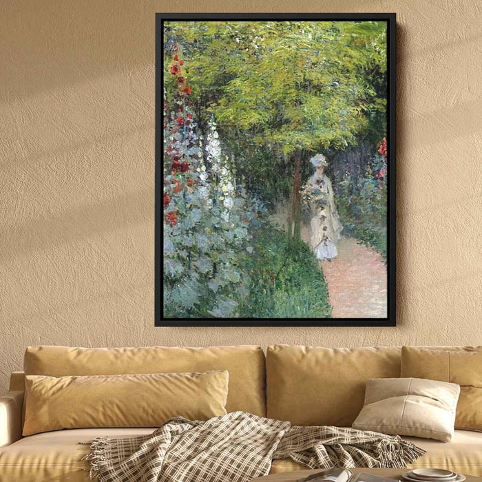 The Garden, Hollyhocks by Claude Monet - Canvas Artwork