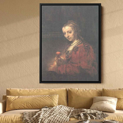 Woman with a Pink (1630) by Rembrandt - Canvas Artwork