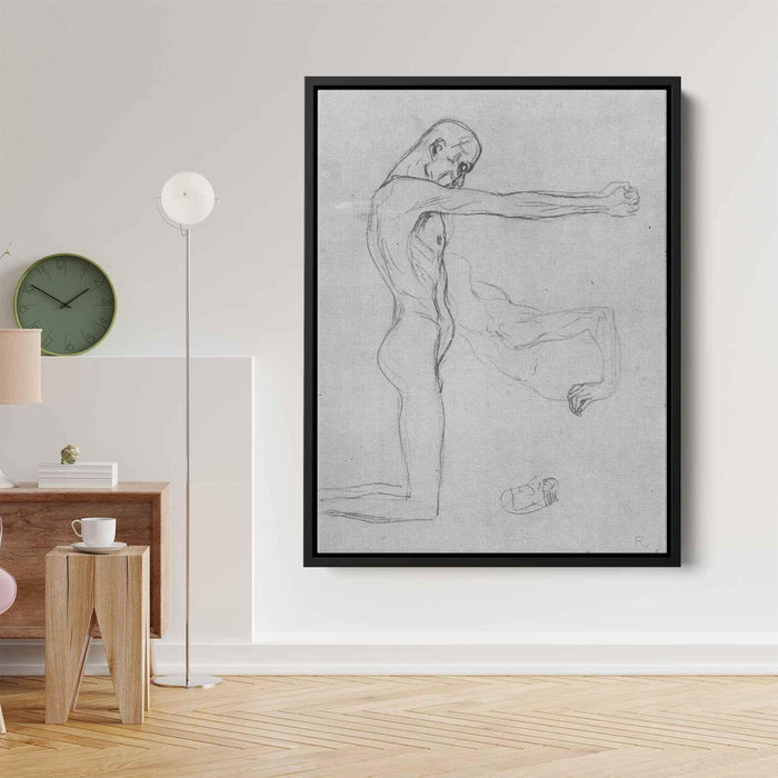 Kneeling Male Nude With Sprawled Out Arms, Male Torso by Gustav Klimt - Canvas Artwork