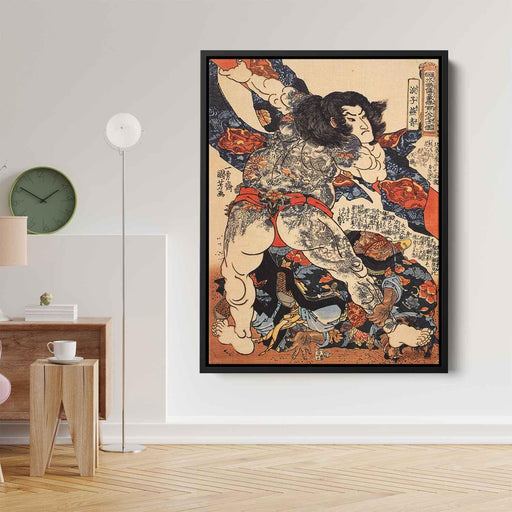 Roshi Ensei lifting a heavy beam by Utagawa Kuniyoshi - Canvas Artwork