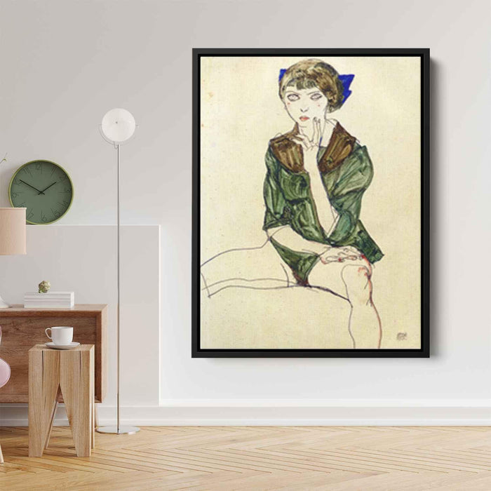 Sitting Woman in a Green Blouse (1913) by Egon Schiele - Canvas Artwork