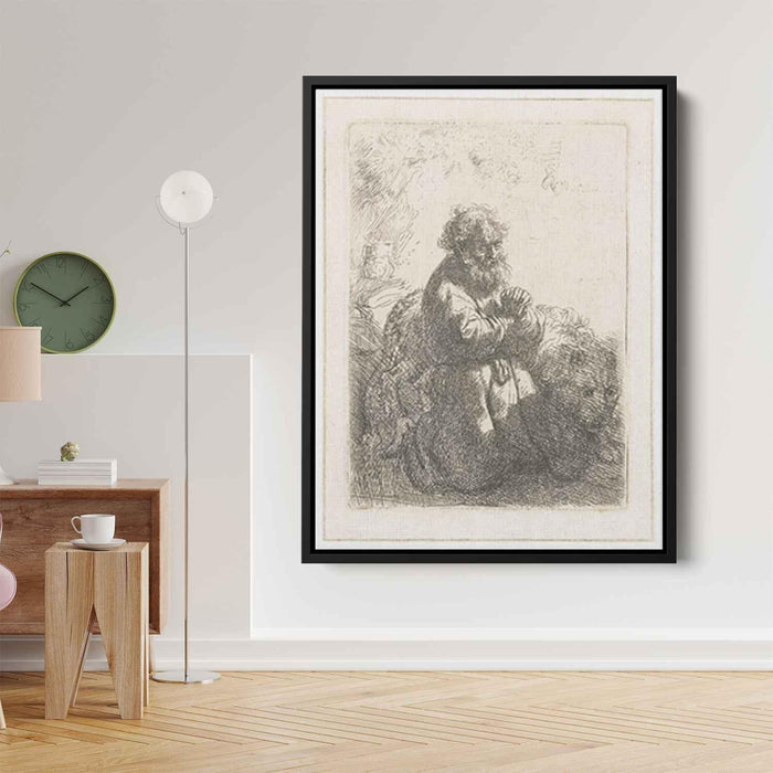 St. Jerome kneeling in prayer, looking down by Rembrandt - Canvas Artwork