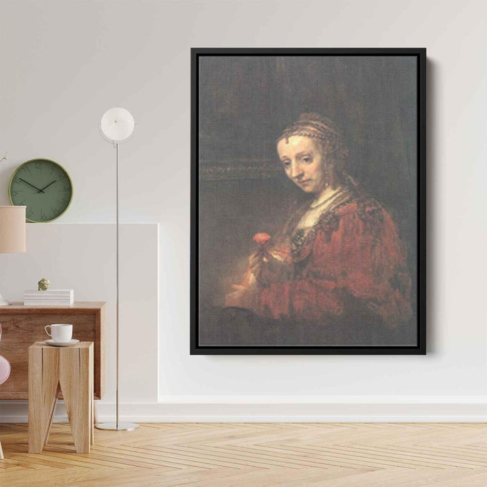 Woman with a Pink (1630) by Rembrandt - Canvas Artwork