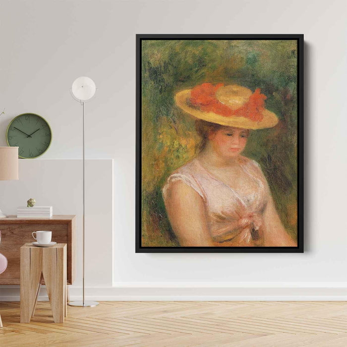 Young Woman in a Straw Hat (1901) by Pierre-Auguste Renoir - Canvas Artwork