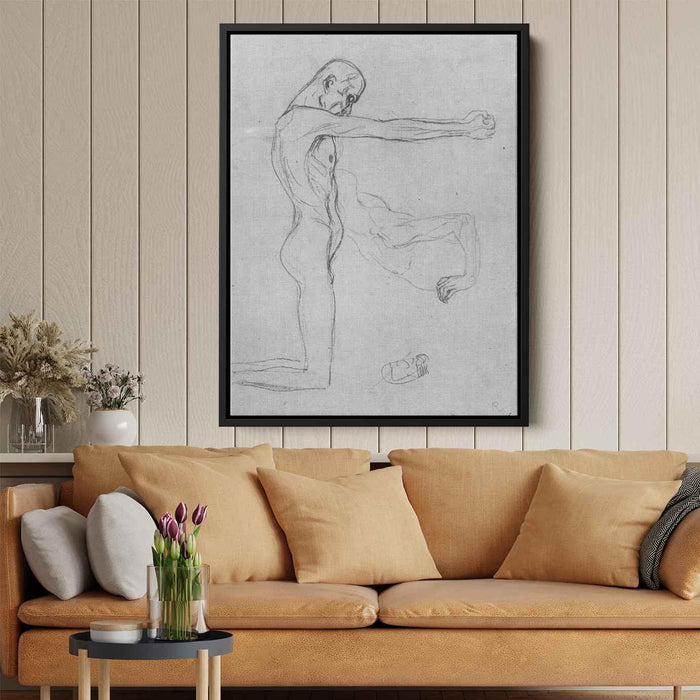 Kneeling Male Nude With Sprawled Out Arms, Male Torso by Gustav Klimt - Canvas Artwork