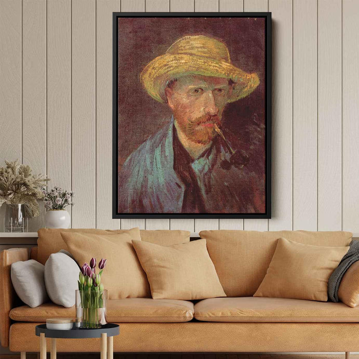 Self-Portrait with Straw Hat and Pipe (1887) by Vincent van Gogh - Canvas Artwork