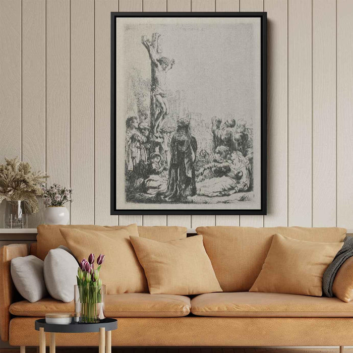 The Crucifixion a Square Small Plate (1634) by Rembrandt - Canvas Artwork