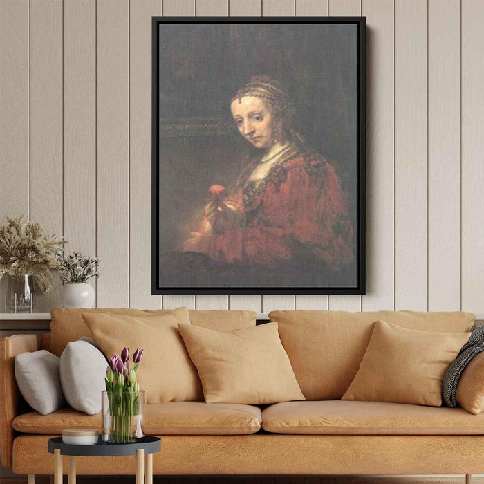 Woman with a Pink (1630) by Rembrandt - Canvas Artwork