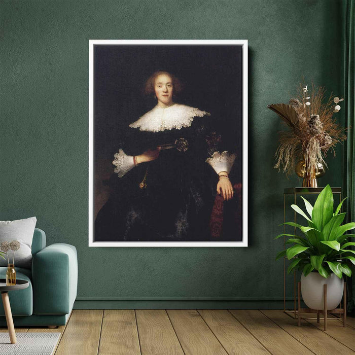 Portrait Of A Young Woman With A Fan (1633) by Rembrandt - Canvas Artwork