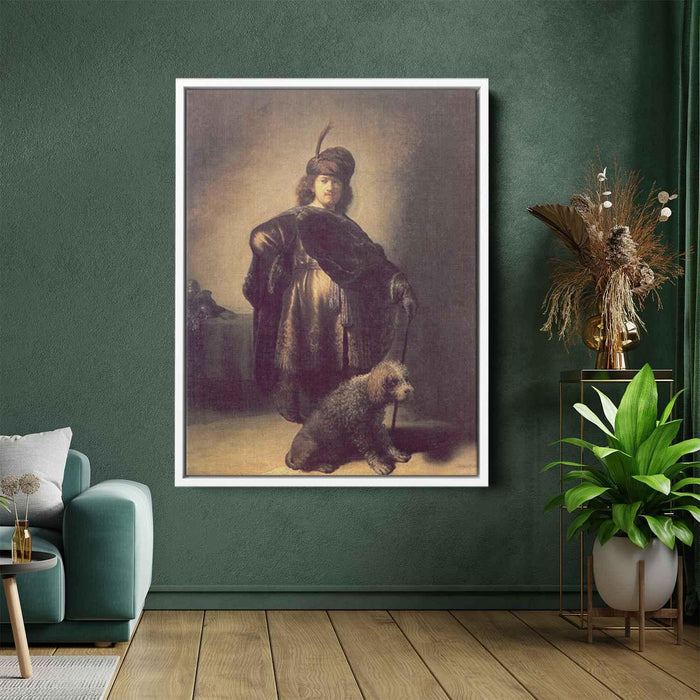 Self-portrait in oriental attire with poodle (1631) by Rembrandt - Canvas Artwork