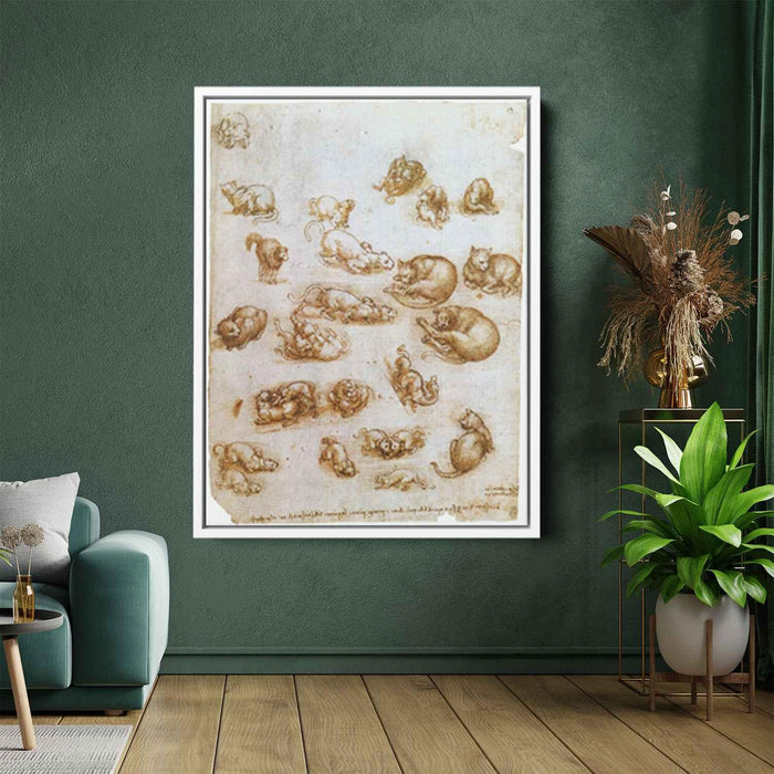 Study sheet with cats, dragon and other animals by Leonardo da Vinci - Canvas Artwork