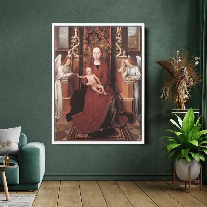 Virgin and Child Enthroned with Two Angels (1490) by Hans Memling - Canvas Artwork