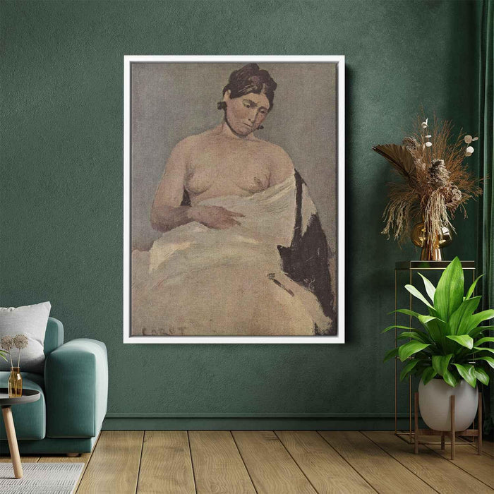 Woman sitting with nude breasts (1835) by Camille Corot - Canvas Artwork