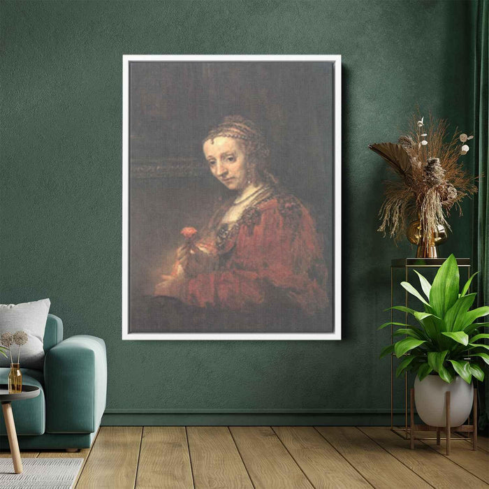 Woman with a Pink (1630) by Rembrandt - Canvas Artwork