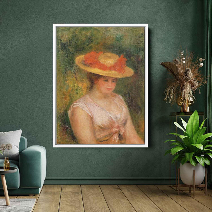 Young Woman in a Straw Hat (1901) by Pierre-Auguste Renoir - Canvas Artwork