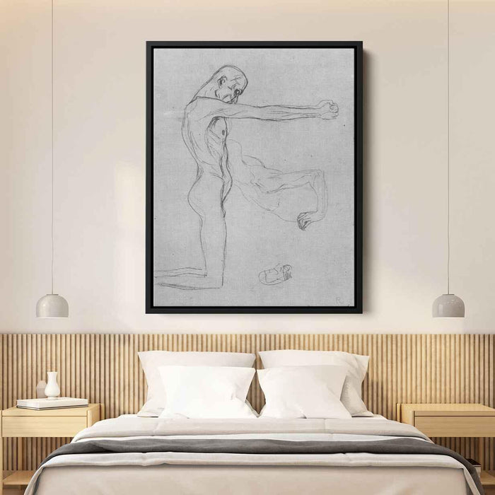 Kneeling Male Nude With Sprawled Out Arms, Male Torso by Gustav Klimt - Canvas Artwork