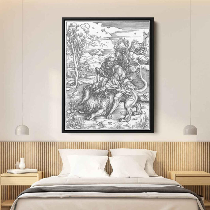 Samson slaying the lion (1498) by Albrecht Durer - Canvas Artwork