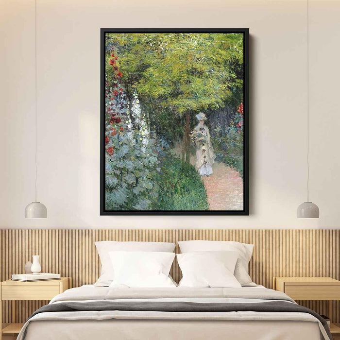 The Garden, Hollyhocks by Claude Monet - Canvas Artwork