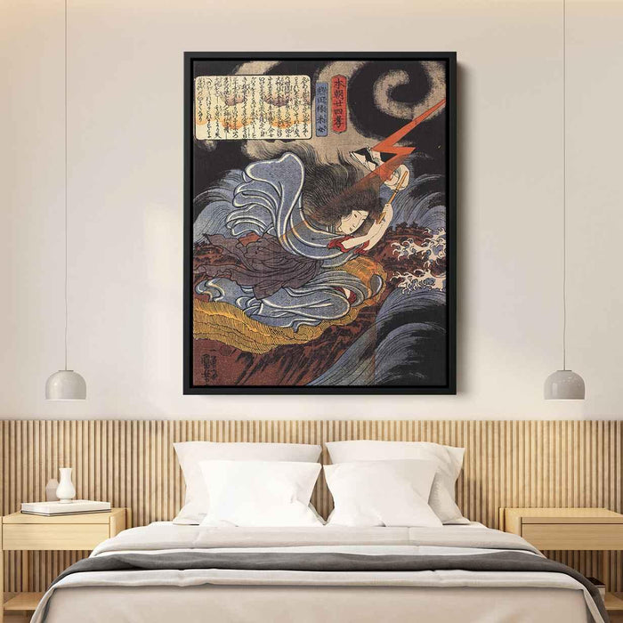 Uneme is exorcising the monstrous serpent from the lake by Utagawa Kuniyoshi - Canvas Artwork