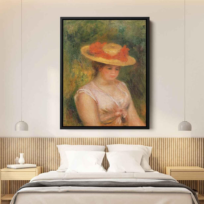 Young Woman in a Straw Hat (1901) by Pierre-Auguste Renoir - Canvas Artwork