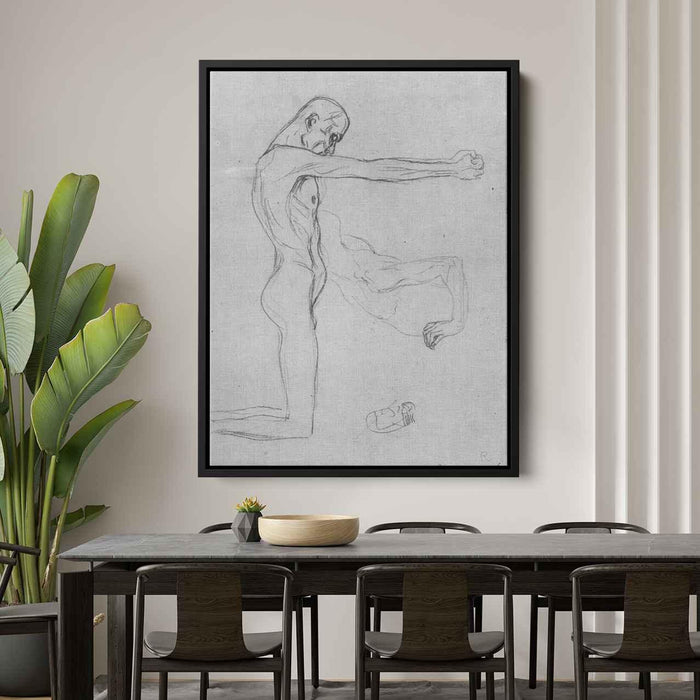 Kneeling Male Nude With Sprawled Out Arms, Male Torso by Gustav Klimt - Canvas Artwork