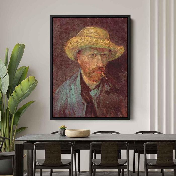 Self-Portrait with Straw Hat and Pipe (1887) by Vincent van Gogh - Canvas Artwork