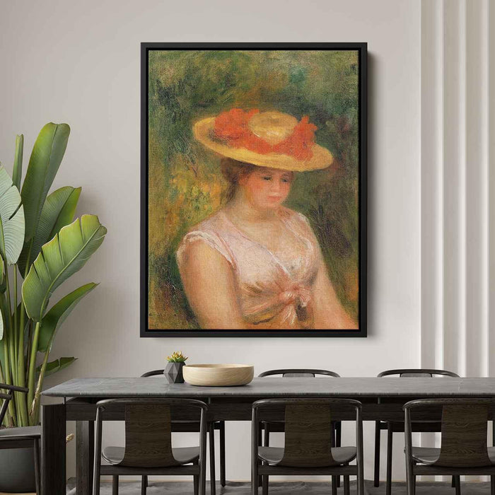 Young Woman in a Straw Hat (1901) by Pierre-Auguste Renoir - Canvas Artwork