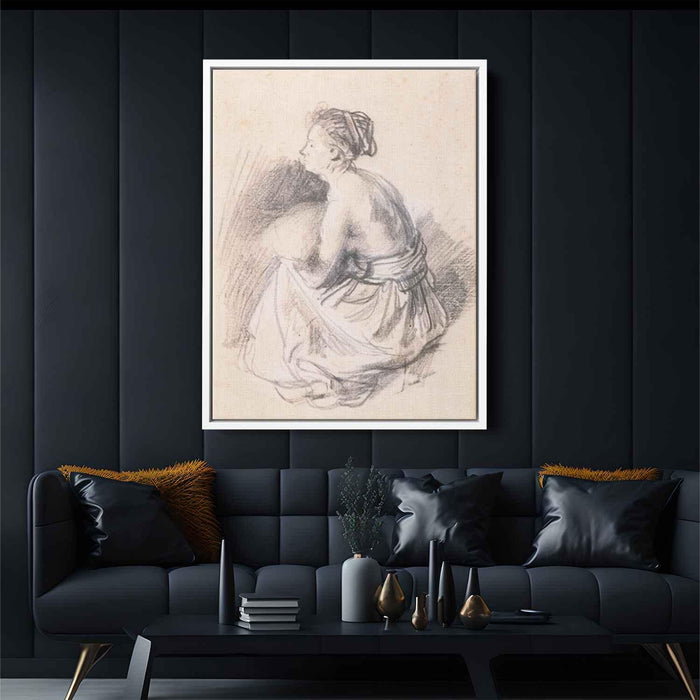 A Seated Woman, Naked to the Waist by Rembrandt - Canvas Artwork