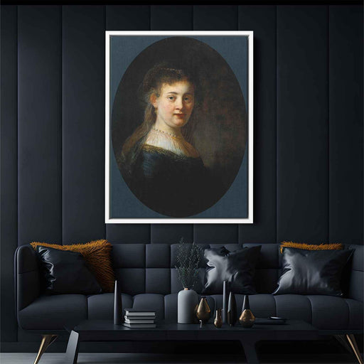 Bust of Young Woman (probably Saskia van Uylenburgh) (1633) by Rembrandt - Canvas Artwork