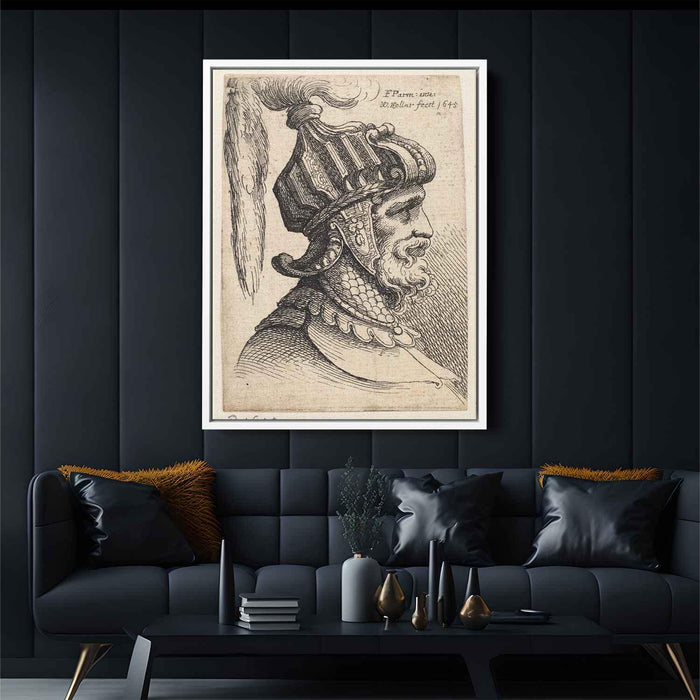 Helmet with long plume and chin strap by Parmigianino - Canvas Artwork