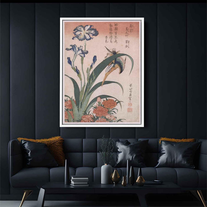 Kingfisher, carnation, iris by Katsushika Hokusai - Canvas Artwork