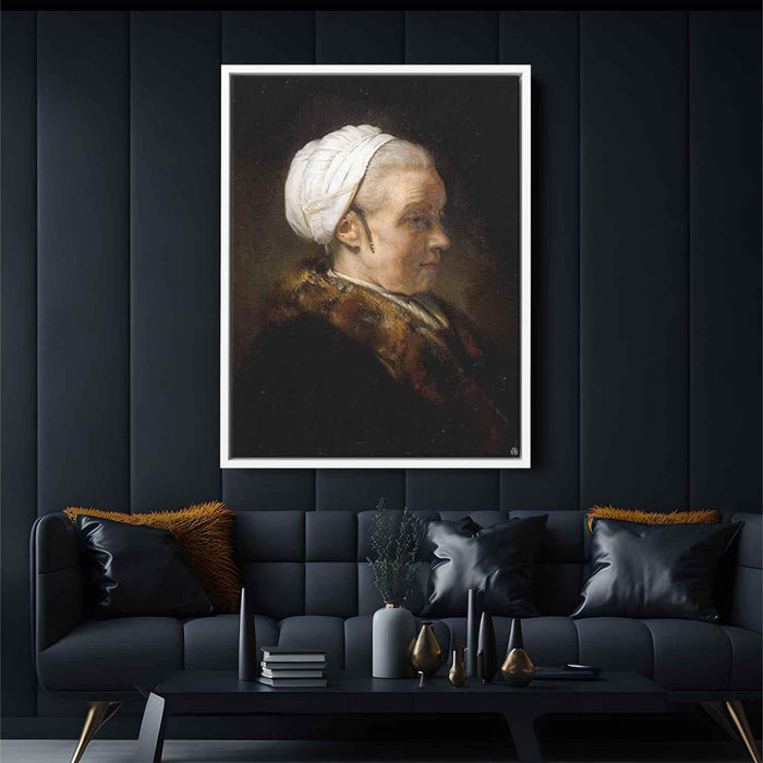 Lighting Study of an Elderly Woman in a White Cap (1640) by Rembrandt - Canvas Artwork