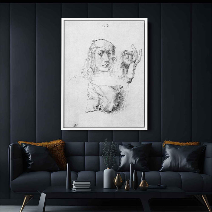 Study sheet with self-portrait, hand, and cushions by Albrecht Durer - Canvas Artwork