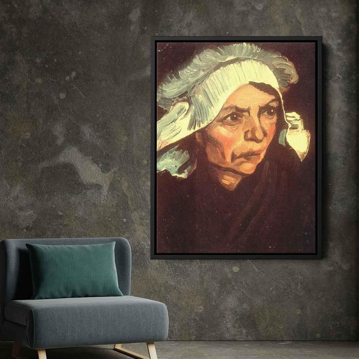 Head of a Peasant Woman with White Cap (1885) by Vincent van Gogh - Canvas Artwork