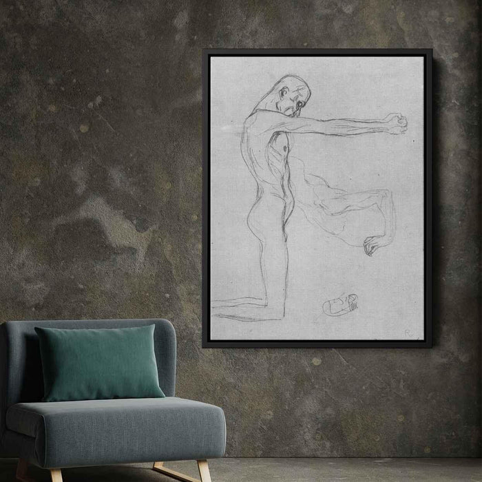 Kneeling Male Nude With Sprawled Out Arms, Male Torso by Gustav Klimt - Canvas Artwork