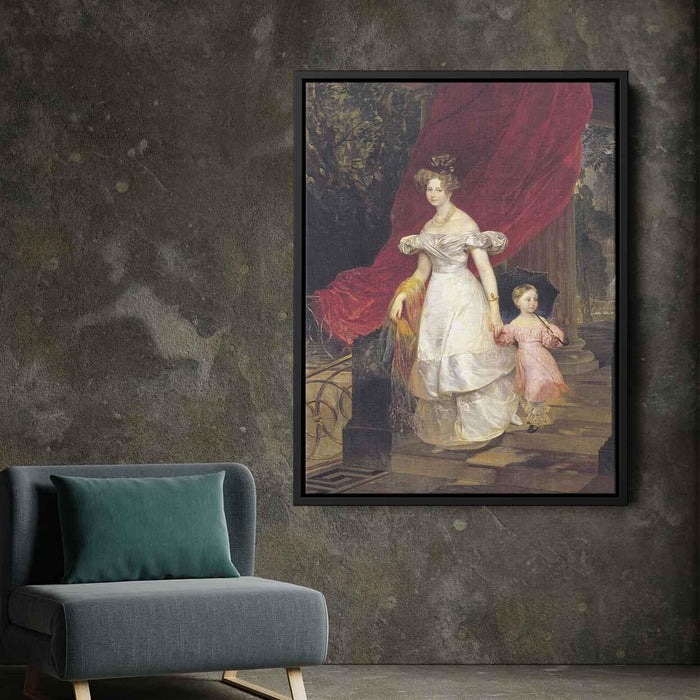 Portrait of Grand Duchess Elena Pavlovna and Her Daughter Maria (1830) by Karl Bryullov - Canvas Artwork