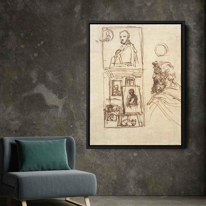 Preparatory drawing for Self-portrait on an Easel in a Workshop by Annibale Carracci - Canvas Artwork