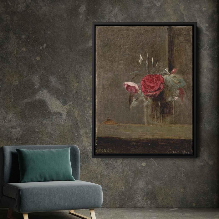 Roses in a Glass (1874) by Camille Corot - Canvas Artwork