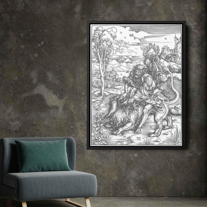 Samson slaying the lion (1498) by Albrecht Durer - Canvas Artwork