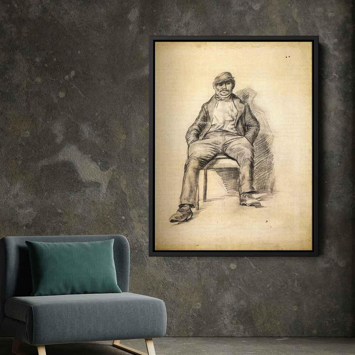Seated Man with a Moustache and Cap (1886) by Vincent van Gogh - Canvas Artwork