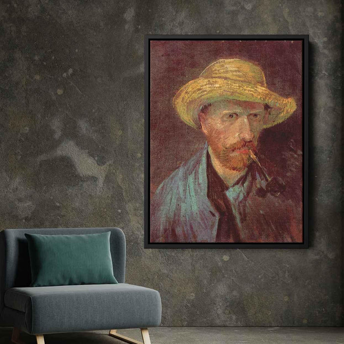 Self-Portrait with Straw Hat and Pipe (1887) by Vincent van Gogh - Canvas Artwork