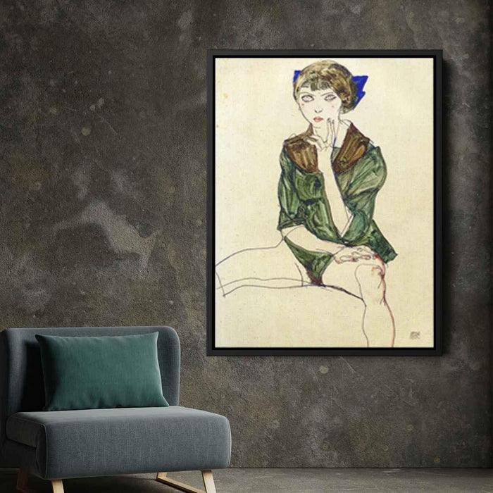 Sitting Woman in a Green Blouse (1913) by Egon Schiele - Canvas Artwork