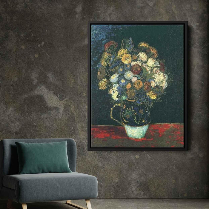 Still Life Vase with Zinnias (1888) by Vincent van Gogh - Canvas Artwork