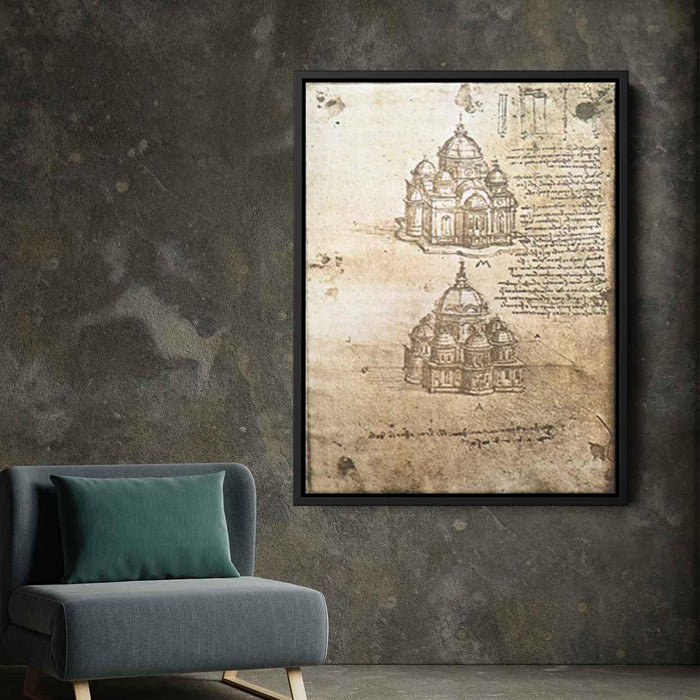 Studies of central plan buildings (1480) by Leonardo da Vinci - Canvas Artwork