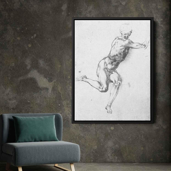 Study of figure to Battle of Cascina"" (1505) by Michelangelo - Canvas Artwork